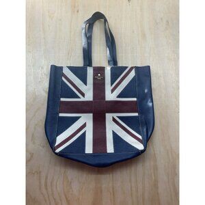 Aspinal Of London Union Jack Tote British Flag Pebbled Leather Rare Red Blue